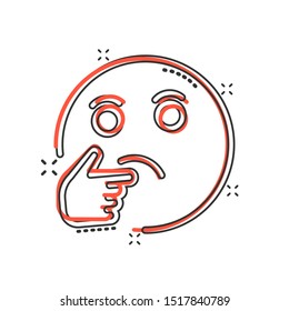 Thinking face icon in comic style. Smile emoticon vector cartoon illustration on white isolated background. Character splash effect business concept.