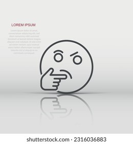 Thinking face icon in flat style. Smile emoticon vector illustration on white isolated background. Character business concept.