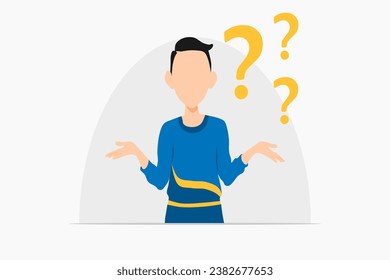 Thinking face less man question marks. Confused people with question marks.