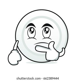 Thinking face plate cartoon character vector illustration