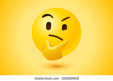 Thinking face with thought expression as vector icon with yellow background.
