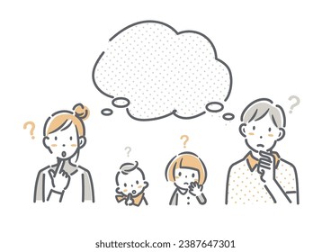 thinking family, simple and friendly illustration