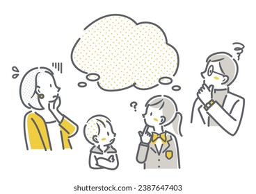 thinking family, simple and friendly illustration