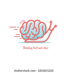 Thinking Fast And Slow. Snail- Brain Creative Concept, Vector Illustration.