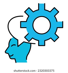 Thinking Gear Mental Health Doodle Icon Colorful outline Button Design