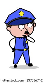 Thinking Gesture - Retro Cop Policeman Vector Illustration