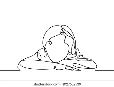 Thinking girl -continuous line drawing