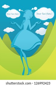 thinking girl on the nature, vector background