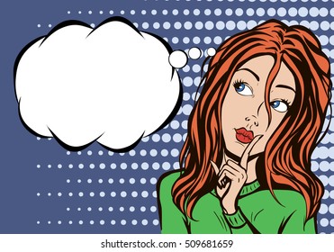 Thinking Girl with speech bubble.