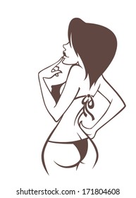 thinking girl, summer holiday vector illustration