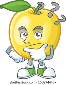 Thinking golden apple cartoon character for design
