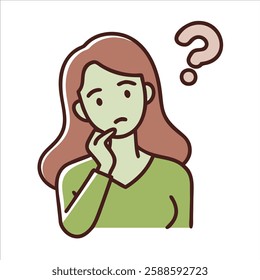 thinking hand under chin a women in white background vector logo design