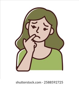 thinking hand under chin a women in white background vector logo design