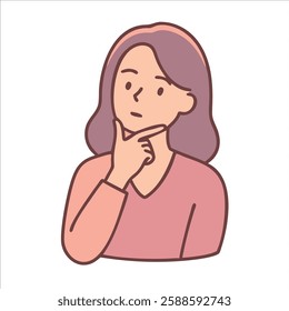 thinking hand under chin a women in white background vector logo design