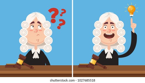 Thinking and having good idea judge character mascot. Vector flat cartoon illustration set