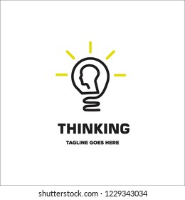 thinking head and bulb logo icon vector