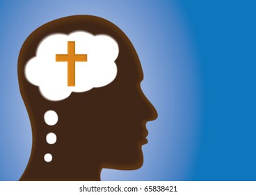 Thinking Head Ã¢Â?Â? depicting Ã¢Â?Â?thinking of GodÃ¢Â?Â�, Religious Person, Christian, crucifixion or Christianity
