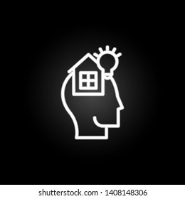 thinking, head, home, bulb, creative idea neon icon. Elements of positive thinking set. Simple icon for websites, web design, mobile app, info graphics