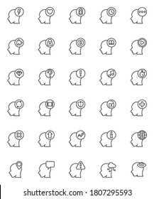 Thinking head line icons set. linear style symbols collection, outline signs pack. Mental health vector graphics. Set includes icons as human intelligence, brainstorming, creative thinking, open mind