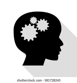 Thinking head sign. Black icon with flat style shadow path.