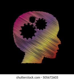 Thinking head sign. Coloful chalk effect on black backgound.