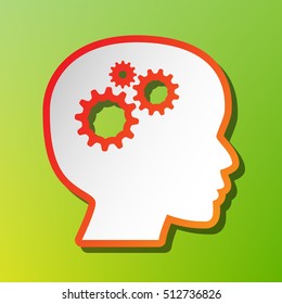 Thinking head sign. Contrast icon with reddish stroke on green backgound.