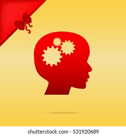 Thinking head sign. Cristmas design red icon on gold background.