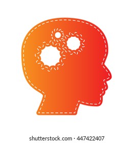 Thinking head sign. Orange applique isolated.
