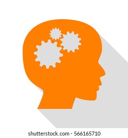 Thinking head sign. Orange icon with flat style shadow path.