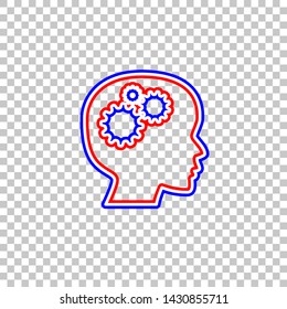 Thinking head sign. Red, white and contour icon at transparent background. Illustration.