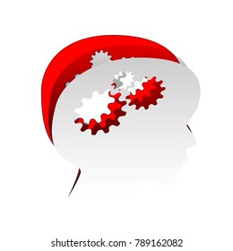 Thinking head sign. Vector. Detachable paper icon with red body stock. Isolated.