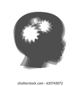 Thinking head sign. Vector. Gray icon shaked at white background.