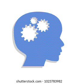 Thinking head sign. Vector. Neon blue icon with cyclamen polka dots pattern with light gray shadow on white background. Isolated.