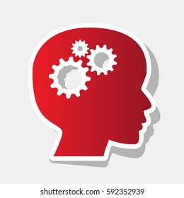 Thinking head sign. Vector. New year reddish icon with outside stroke and gray shadow on light gray background.