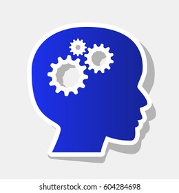Thinking head sign. Vector. New year bluish icon with outside stroke and gray shadow on light gray background.