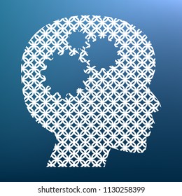 Thinking head sign. Vector. White textured icon at lapis lazuli gradient background.