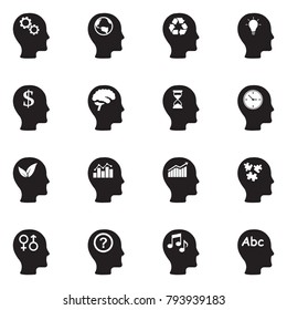 Thinking Heads Icons. Black Flat Design. Vector Illustration.  