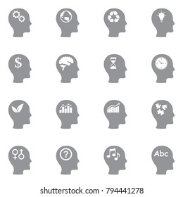 Thinking Heads Icons. Gray Flat Design. Vector Illustration.  