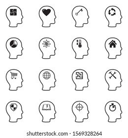 Thinking Heads Icons. Line With Fill Design. Vector Illustration.