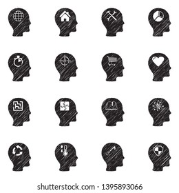 Thinking Heads Icons. Set 2. Black Scribble Design. Vector Illustration.