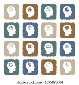 Thinking Heads Icons. Set 2. Grunge Color Flat Design. Vector Illustration. 