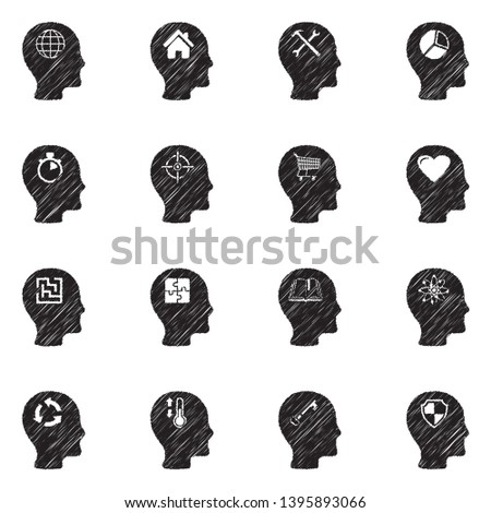Thinking Heads Icons. Set 2. Black Scribble Design. Vector Illustration.