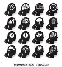 Pensando en las cabezas. Conjunto de iconos del vector.