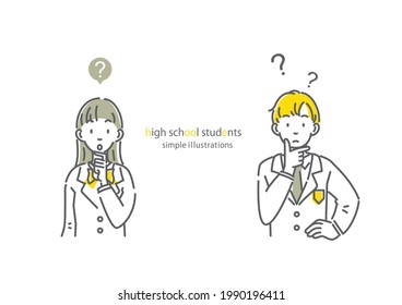 thinking high school students, simple line illustration