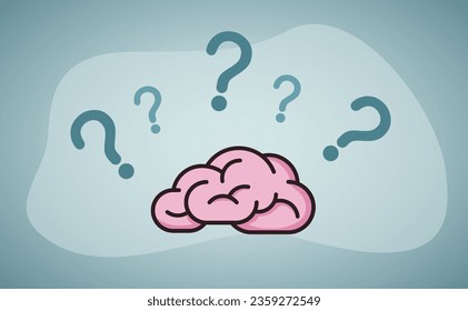 Thinking, human brain.Question mark.Seeking answer cartoon brain concept.