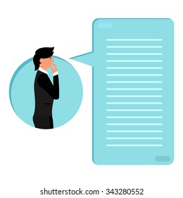 Thinking human with bubble with loading bar of his thoughts. Thinking list. Template or blank with business concept. Vector