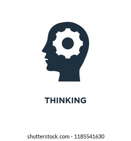 Thinking icon. Black filled vector illustration. Thinking symbol on white background. Can be used in web and mobile.