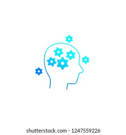 thinking icon, gears in head, idea generation