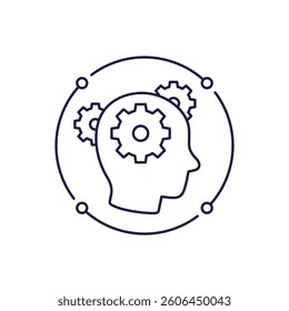 thinking icon with head and gears, line vector