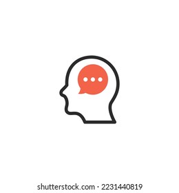 Pensando en la idea de la burbuja de Icono. Persona vectora piensa en el avatar del cliente del símbolo.
